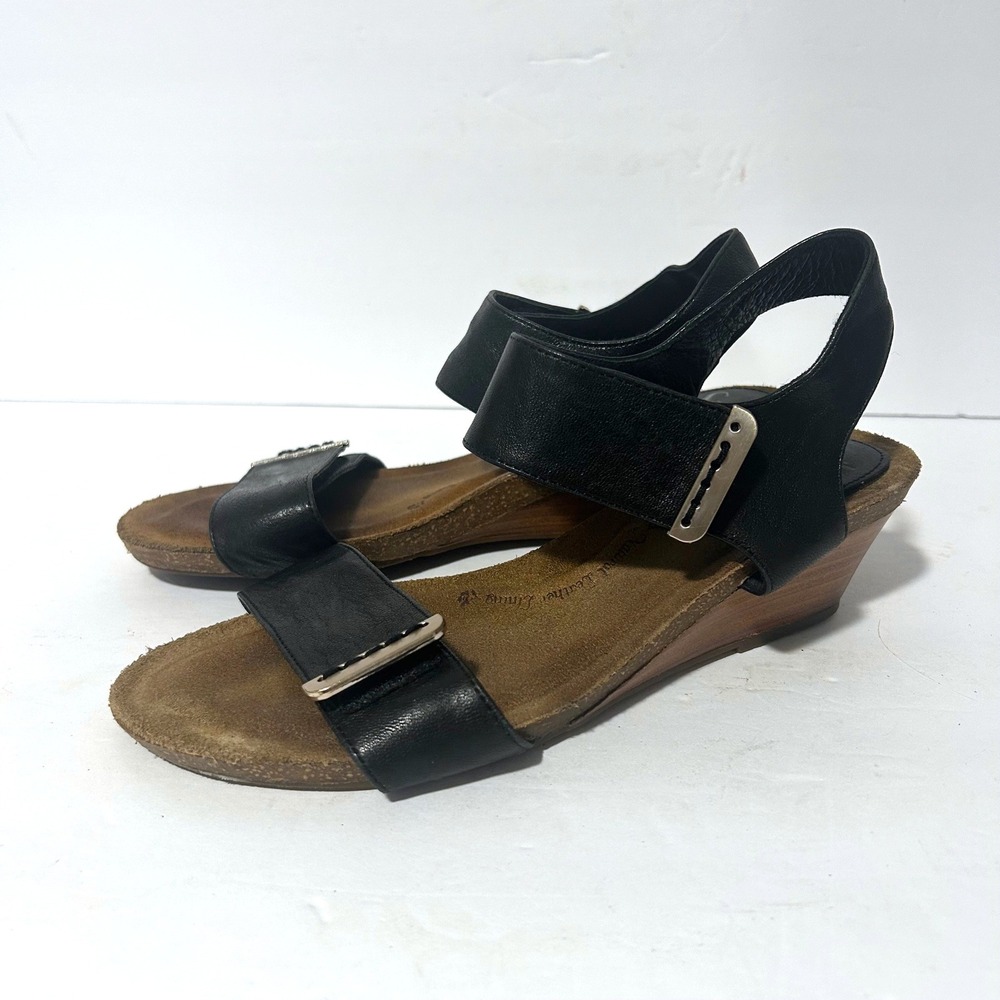 Sofft Wedge Sandals Womens 8M Black Leather Ankle Strap FS0002001 Comfort Boho